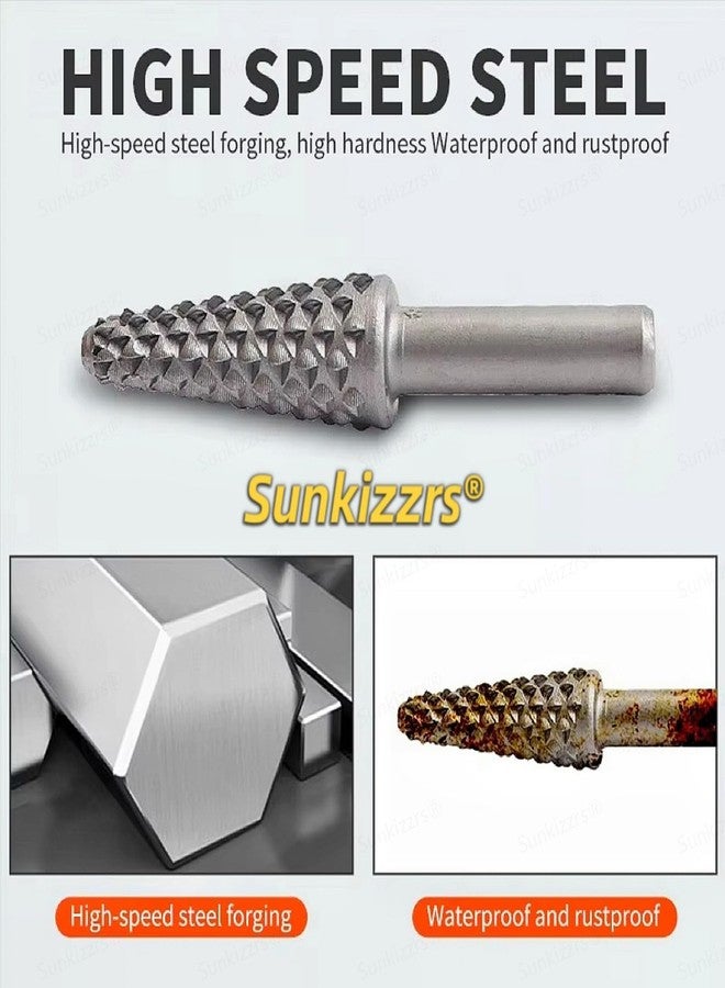 Sunkizzrs® 5-Pcs HSS Wood File Burr Drill Bit Set -Wood Working Rasps 6.35mm (1/4") Round Shank -High Speed Steel Rotary Files Rasps for Carving, Polishing, Shaping & Grooving - Image 3
